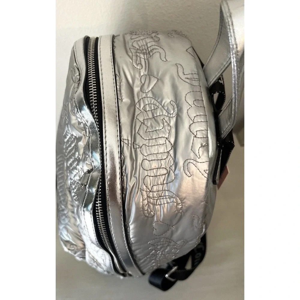Juicy Couture Metallic Silver Quilted Logo‎ Backpack Rhinestone JC Heart Y2K NEW